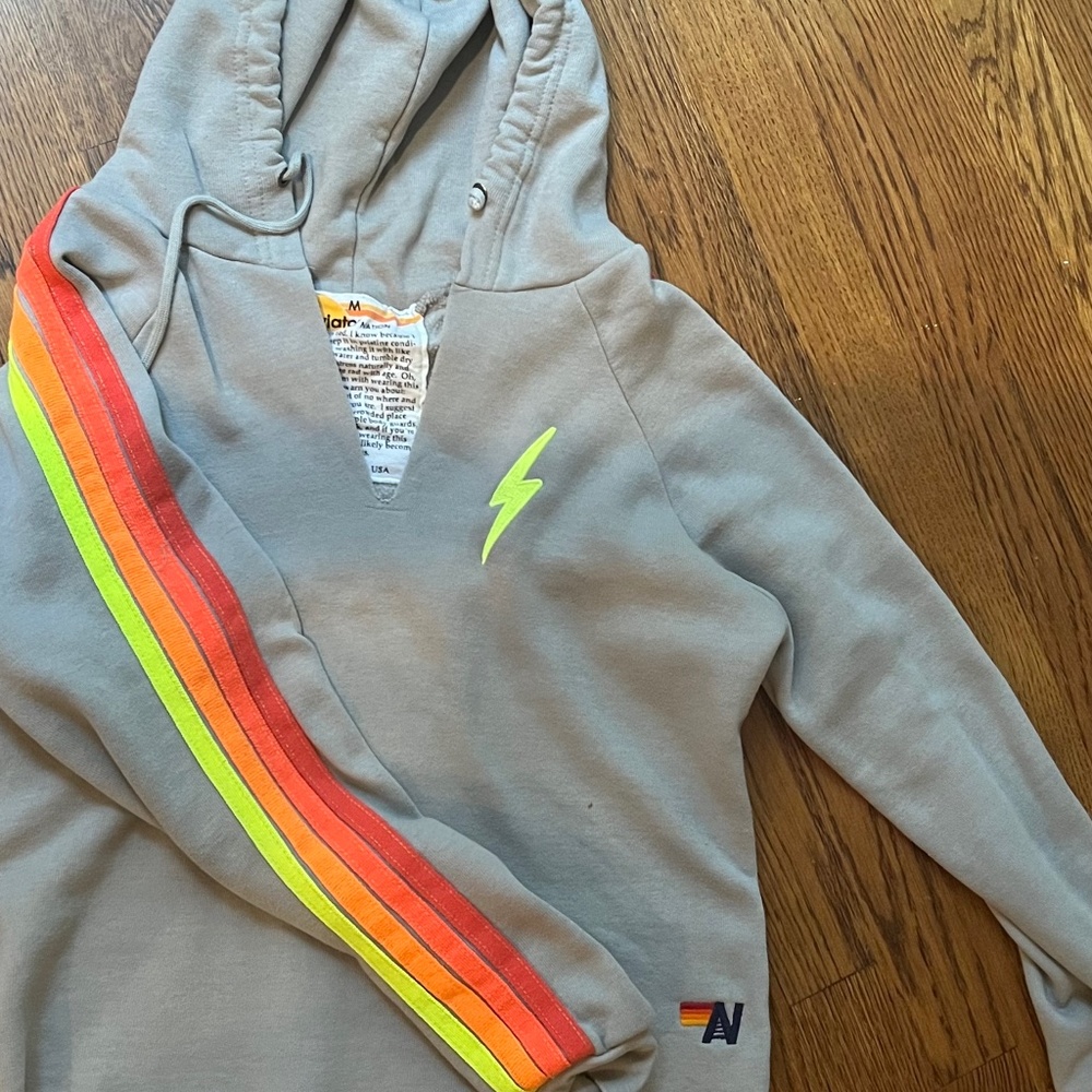 AVIATOR NATION  Bolt Embroidery Classic 4 Split Neck Pullover Crop Hoodie